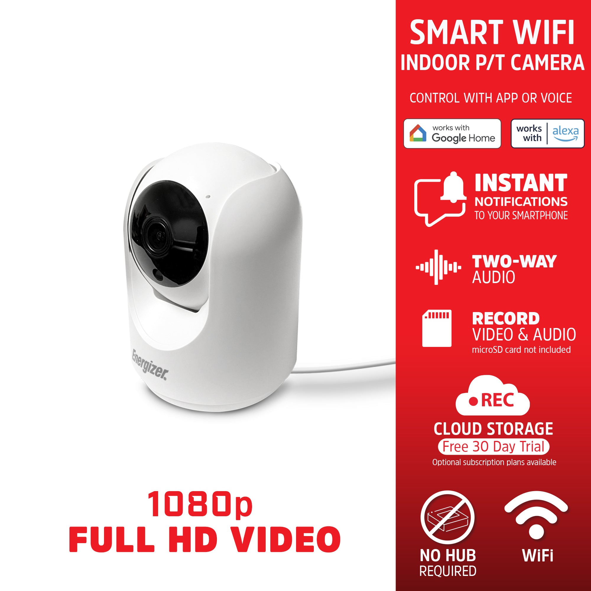 Energizer Smart 1080p Indoor Pan and Tilt Camera - White