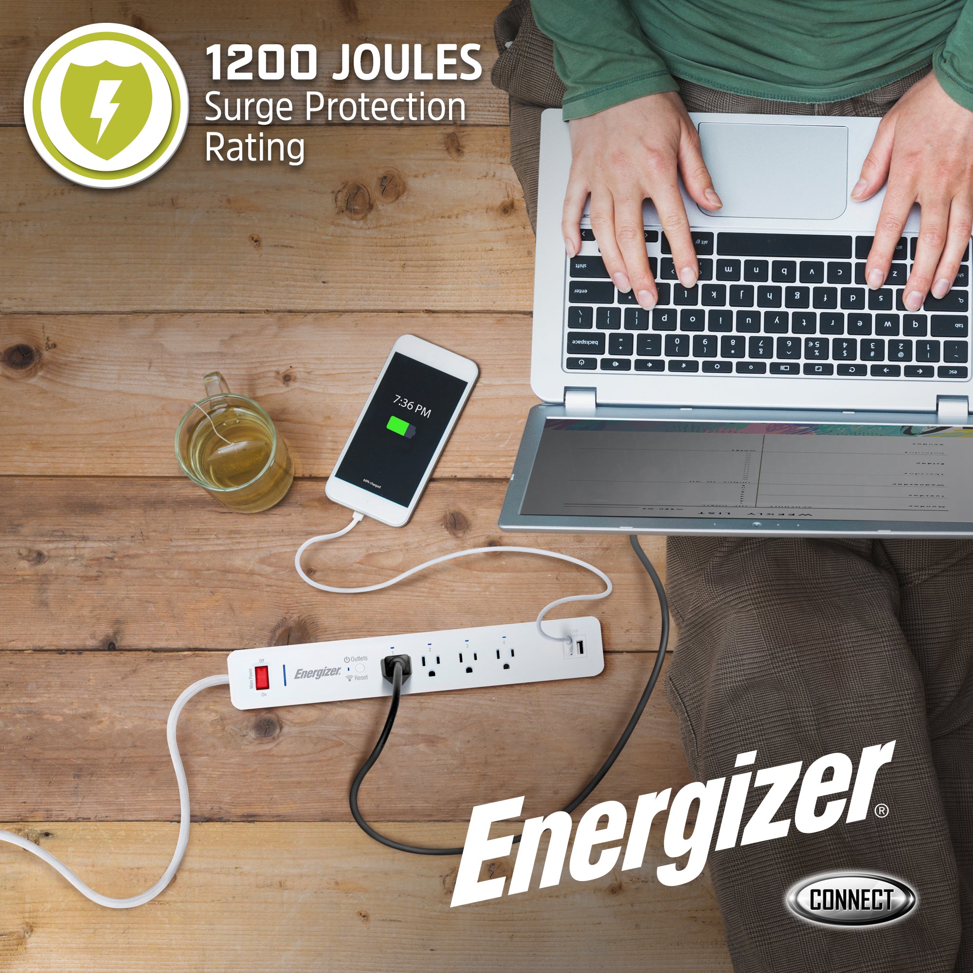 Energizer Smart Surge Protector 4 Out with 2 USB