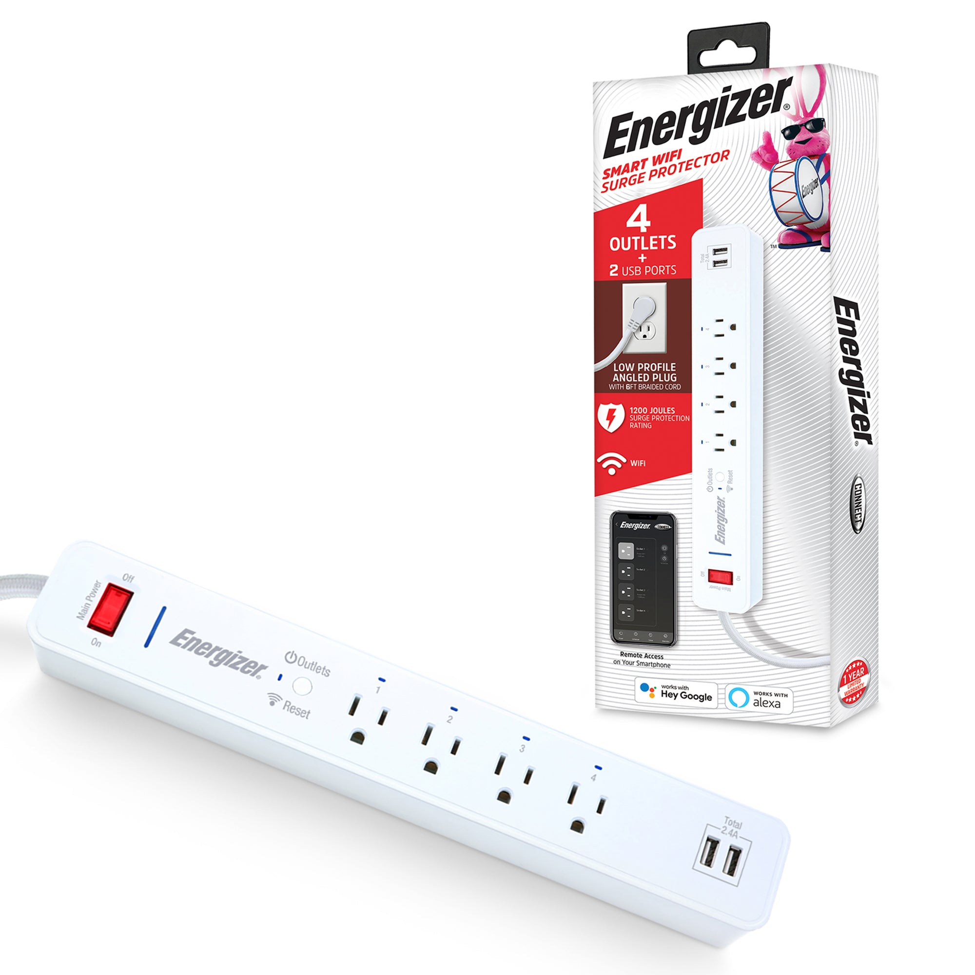 Energizer Smart Surge Protector 4 Out with 2 USB