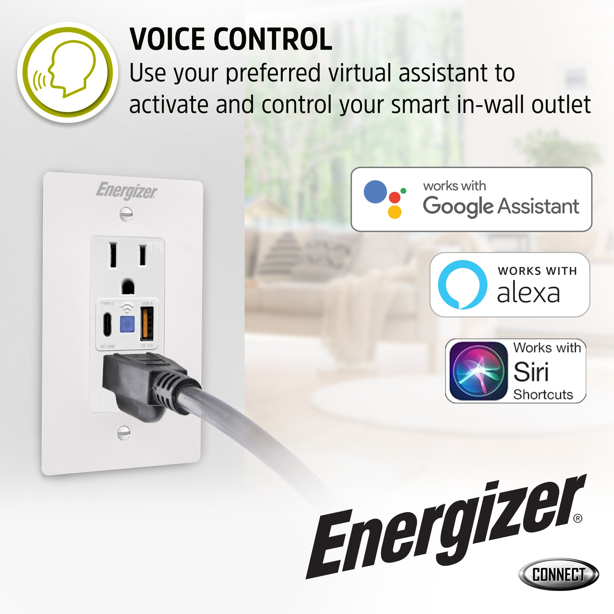 Energizer Smart In-Wall Outlet with USB-C & USB-A