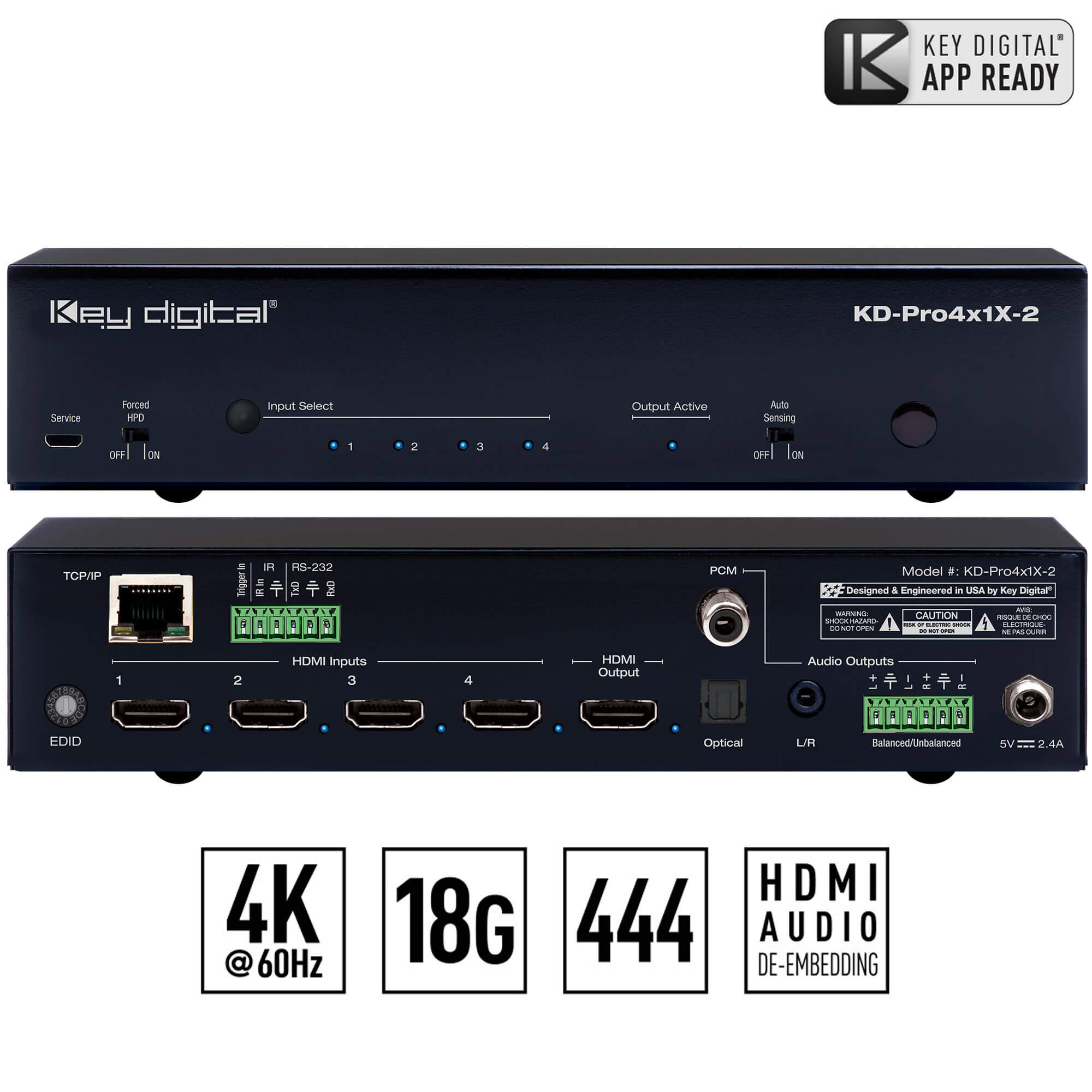 Key Digital KD Pro 4X1X2 4 Input Pro Series HDMI Auto Switcher with WEB UI