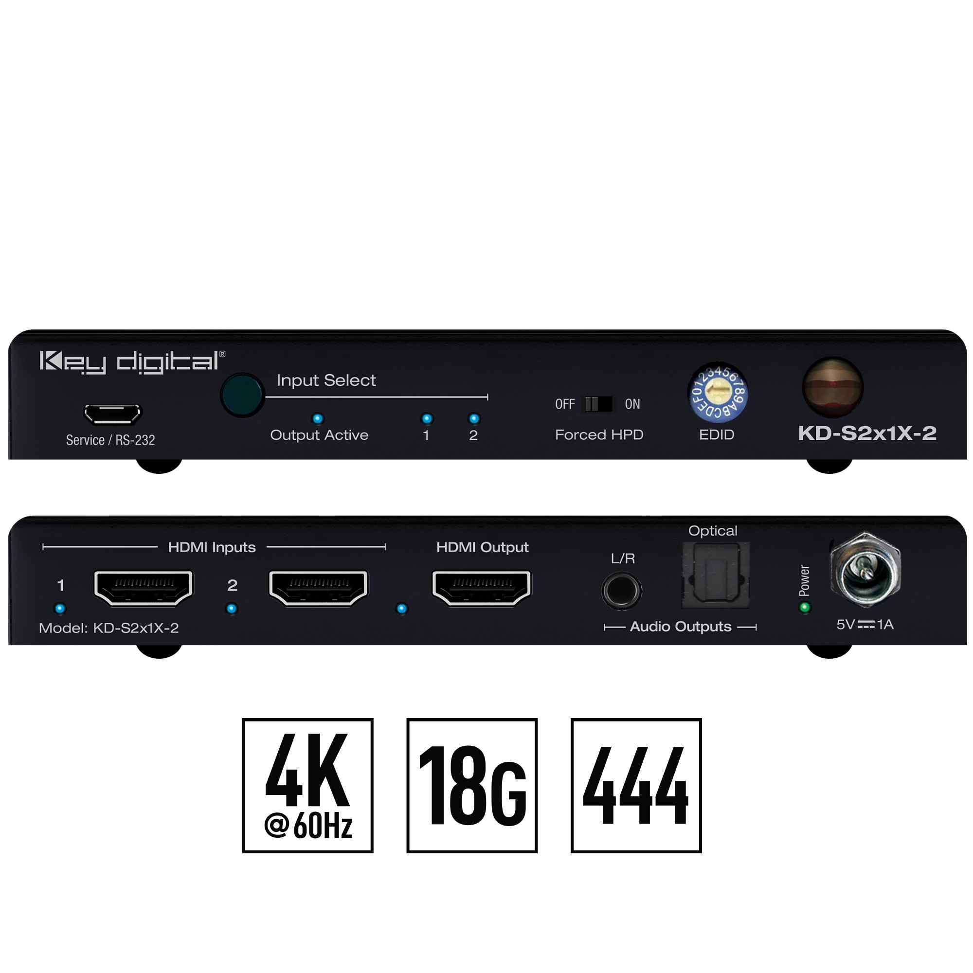 Key Digital KD-S2X1X-2 2 Input Slim Series HDMI-Auto Switcher