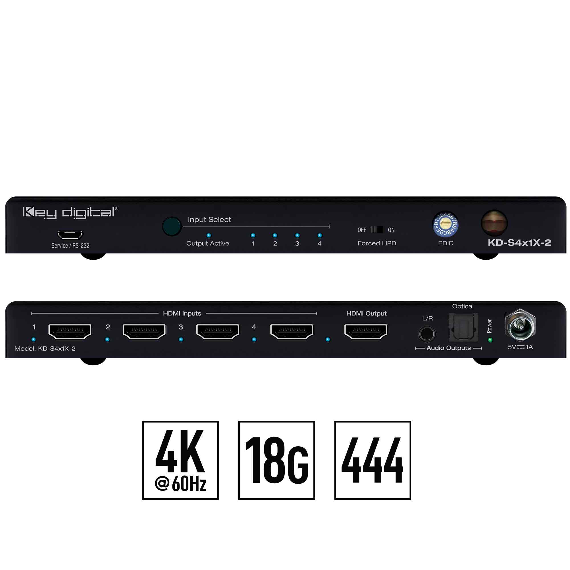 Key Digital KD-S4X1X2 2 4 Input Slim Series HDMI Auto Switcher