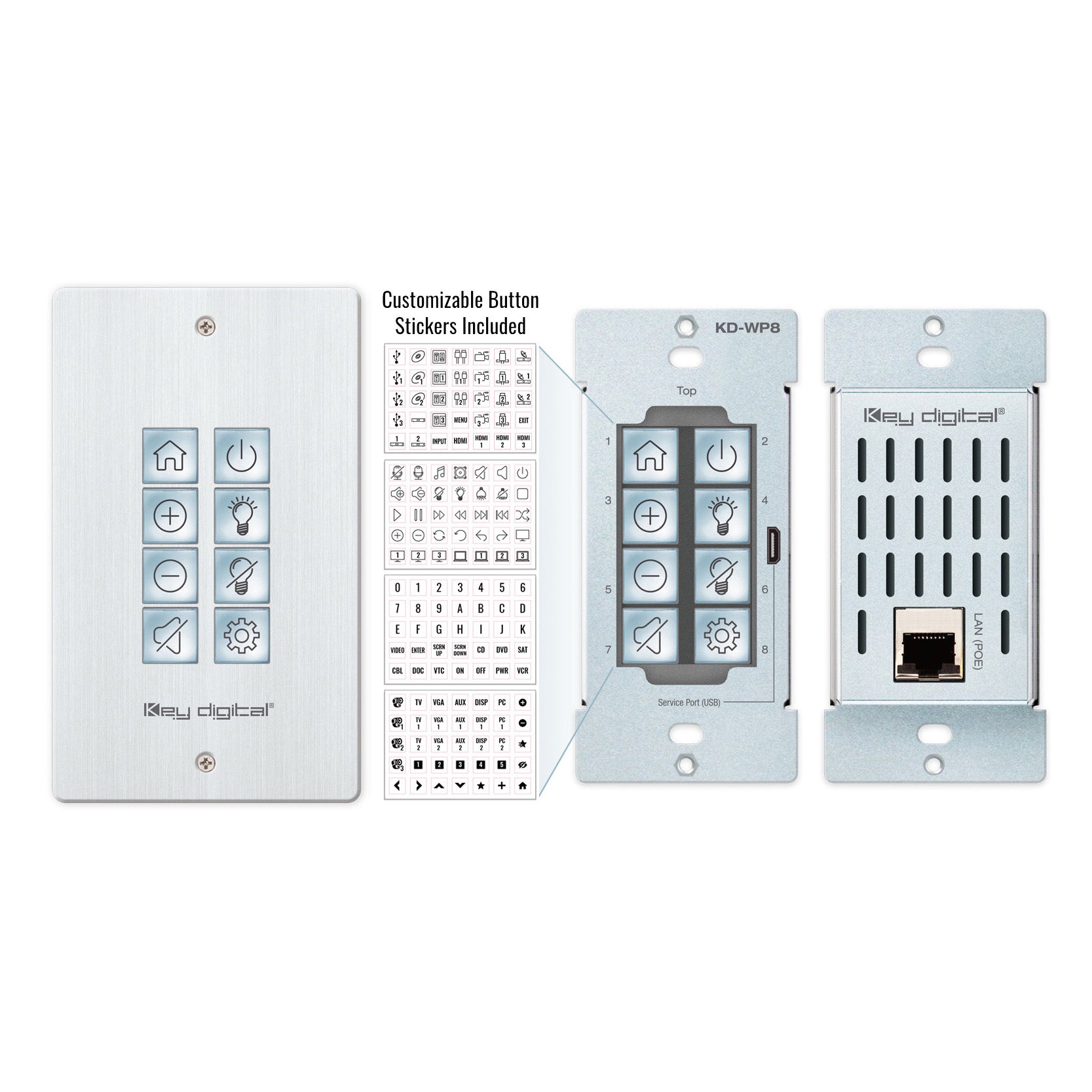 Key Digital KD-WP8 8 Button Web IP Wall Plate Keyboard