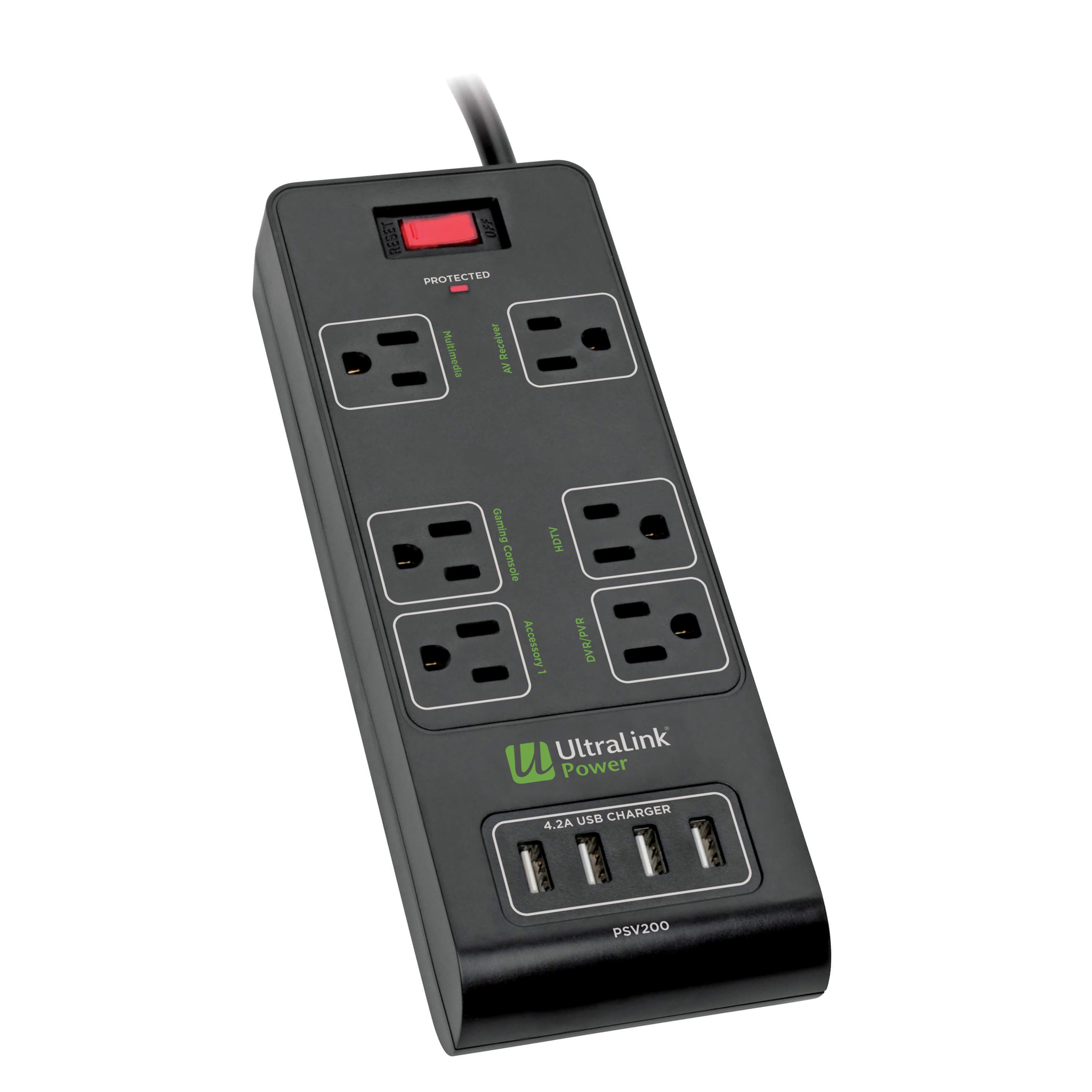 Ultralink PSV200 Surge Protector - 6 Outlets and 4 USB 4.2A