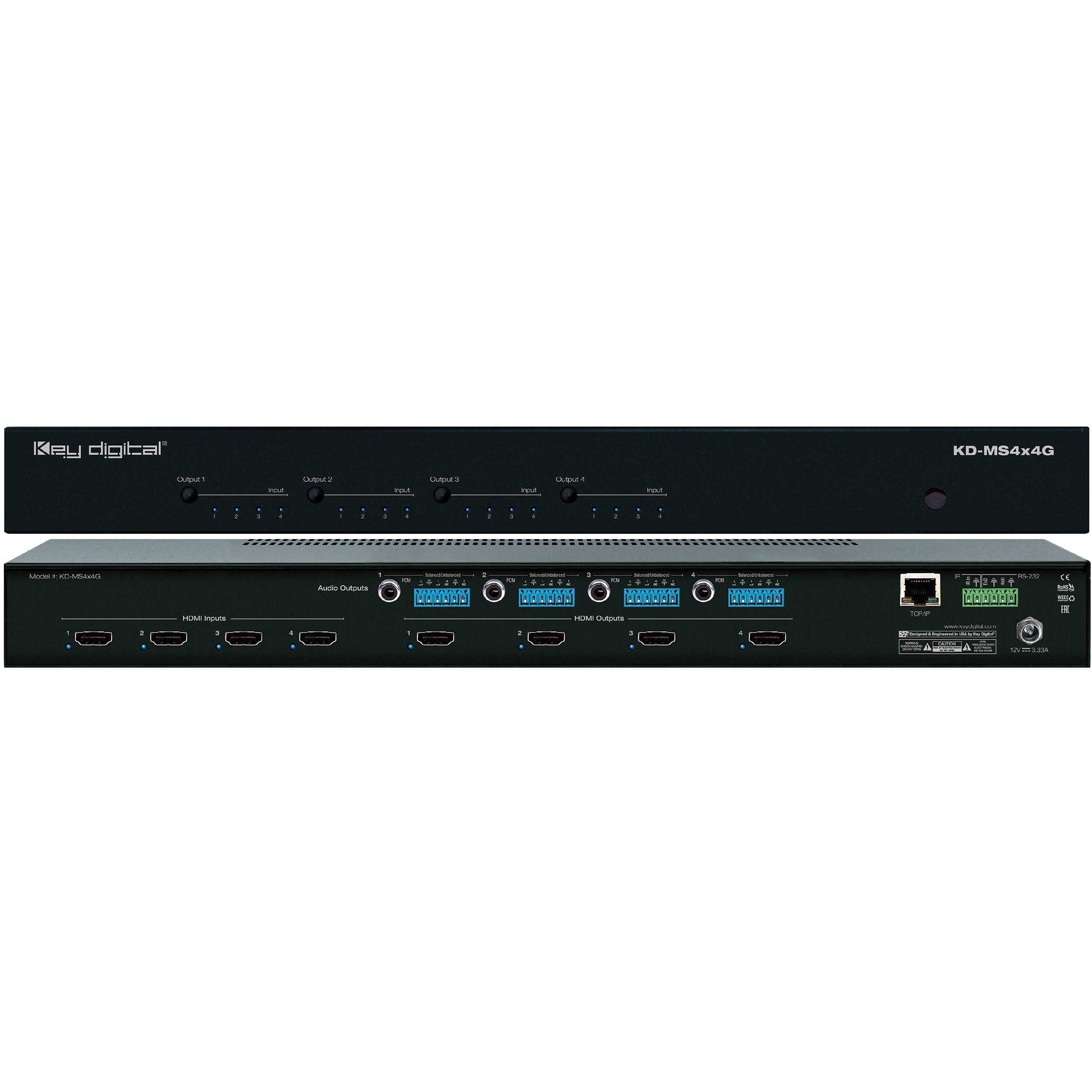 Key Digital 4x4 4K/18G HDMI Matrix Switcher