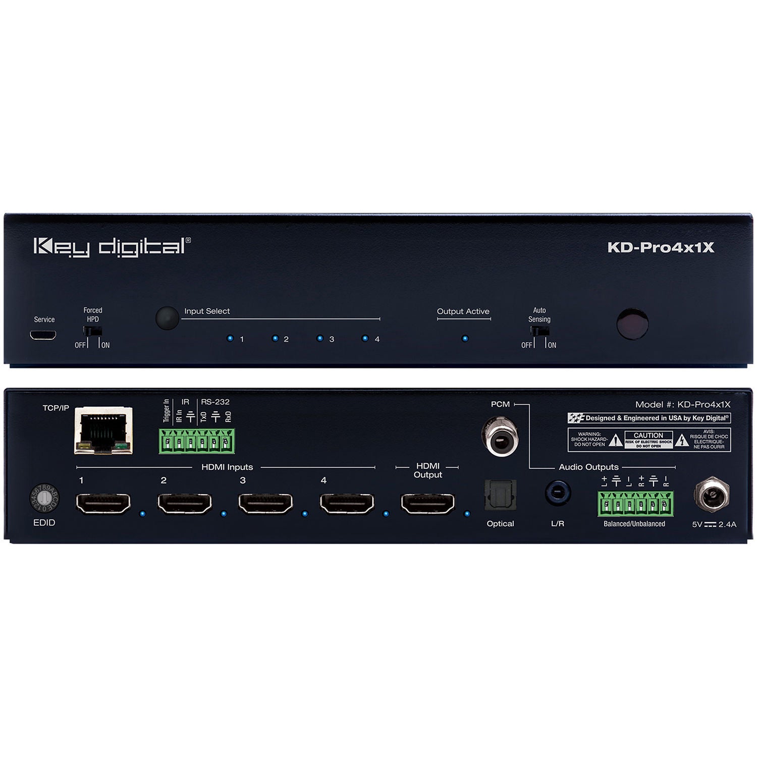 Key Digital 4x1 4K/18G HDMI Switcher w/ Audio Out & IP Control 