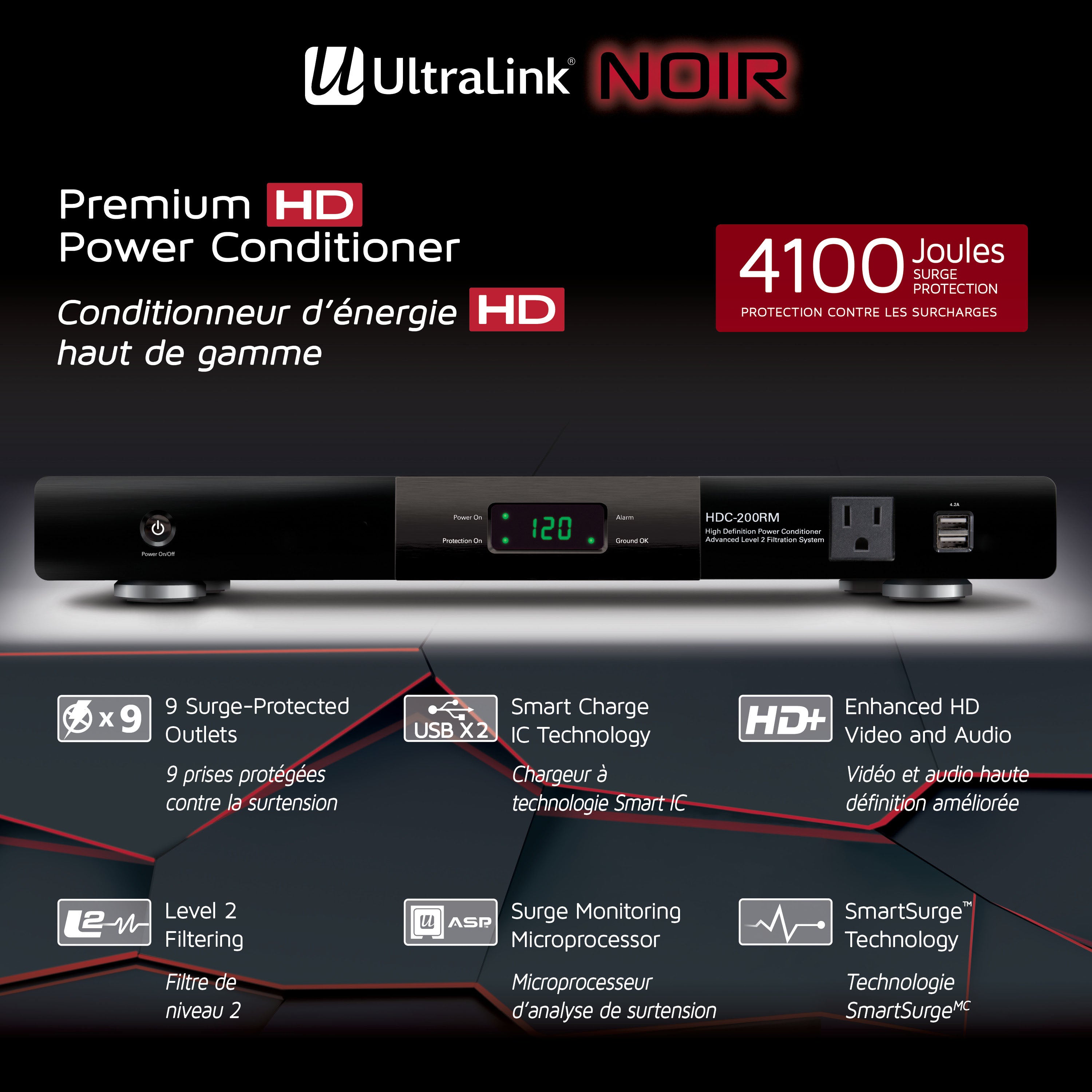 UltraLink Noir Premium HD Power Conditioner - 9 Outlet