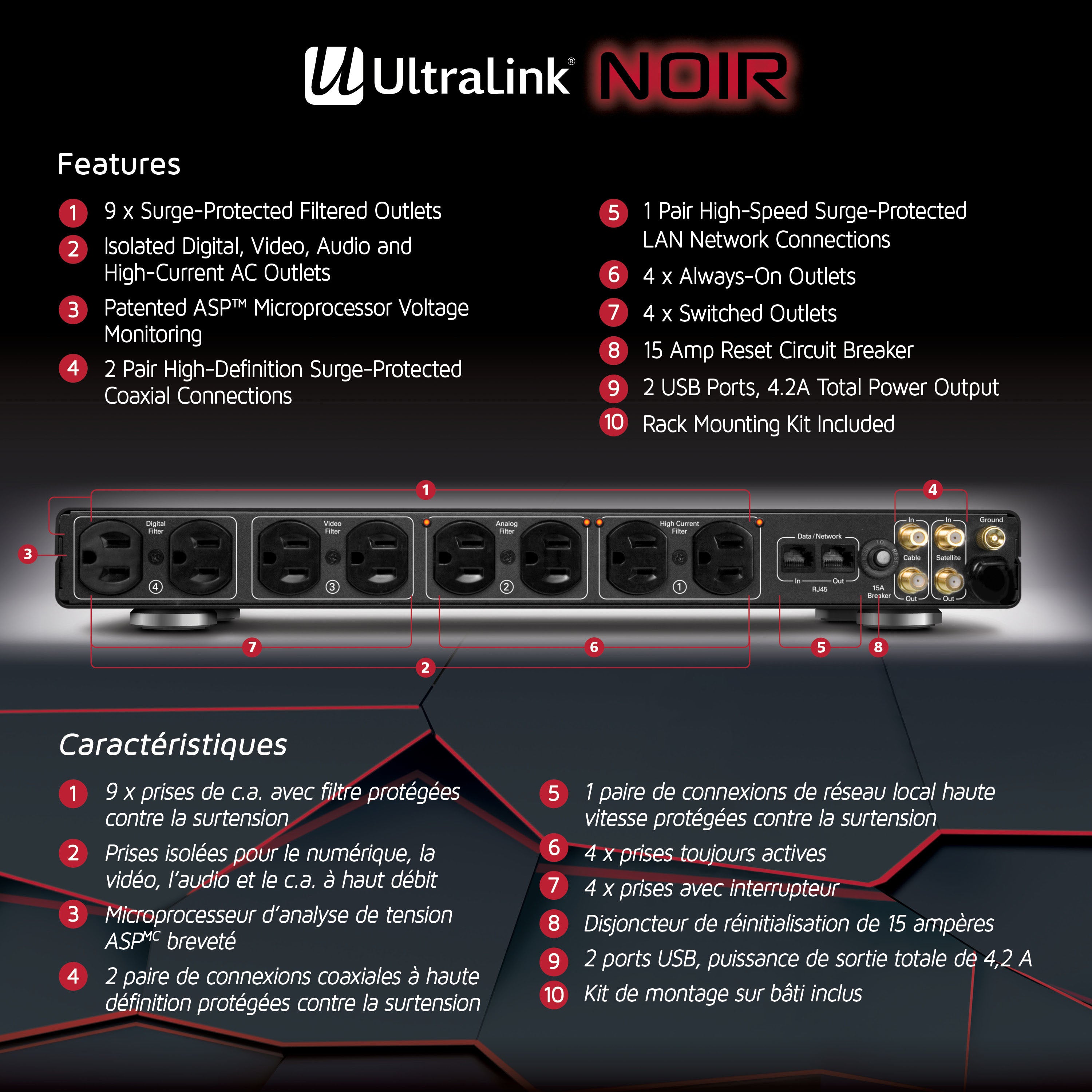 UltraLink Noir Premium HD Power Conditioner - 9 Outlet