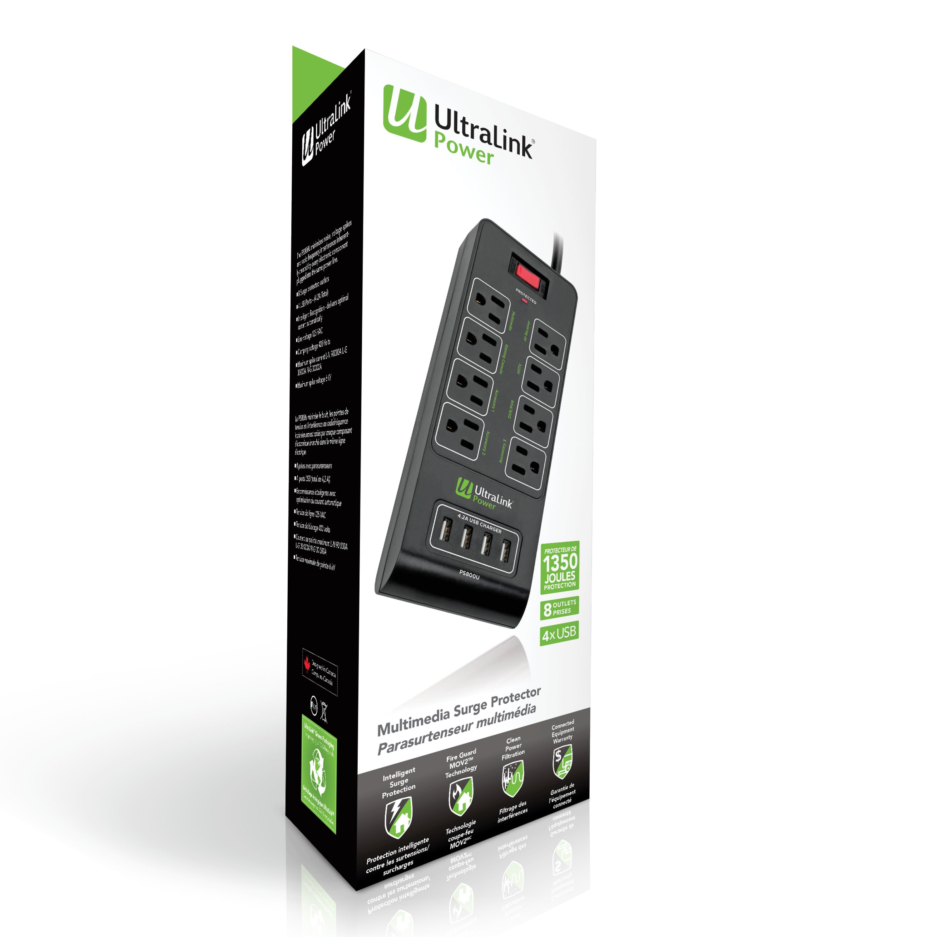 Ultralink Power: Surge Protector - 8 Outlet - 4 USB 4.2A