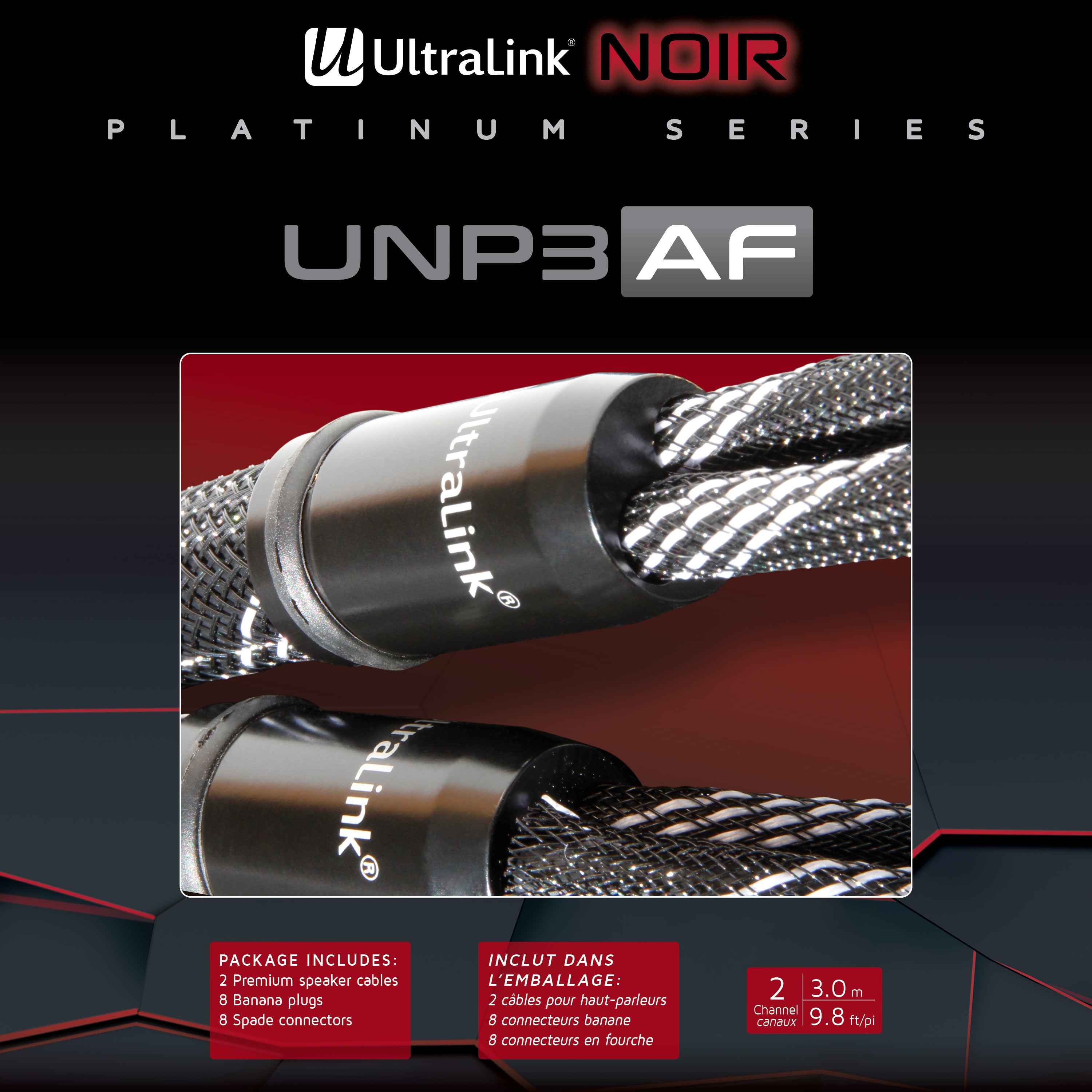 Ultralink Noir Platinum Series Audiophile Caliber Speaker Cables - 3m/10ft