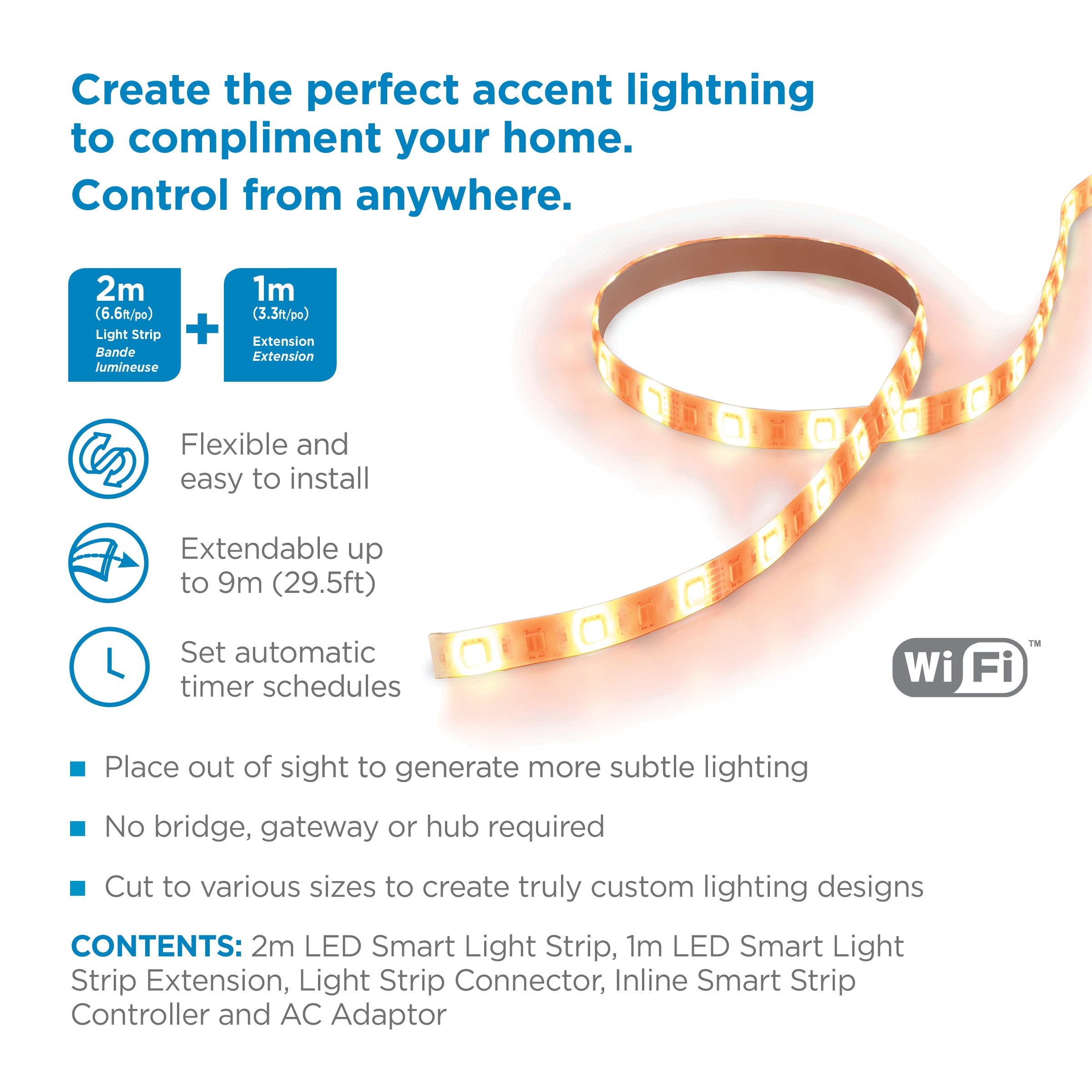 UltraLink Smart Home Wifi LED Strip 2M+1M